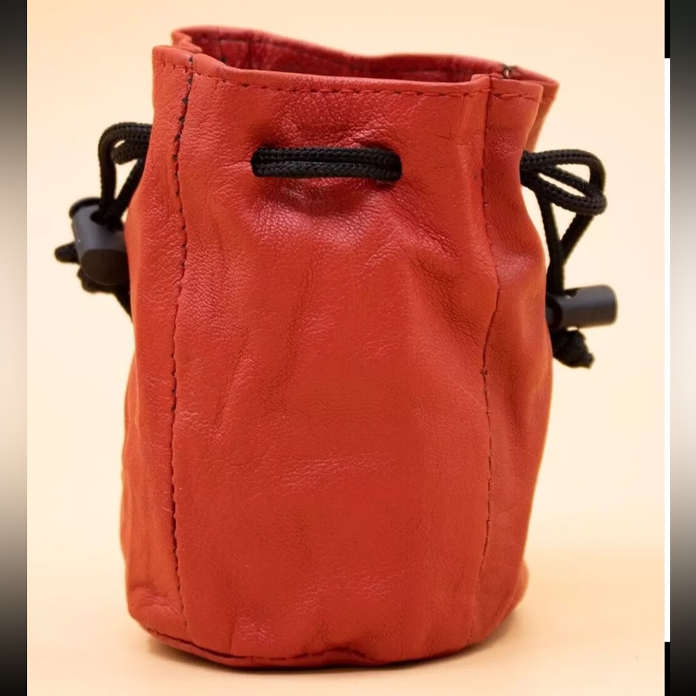 Red Soft Genuine Leather Drawstring Pouch,Spring Locks Coin Purse Wrist Purse